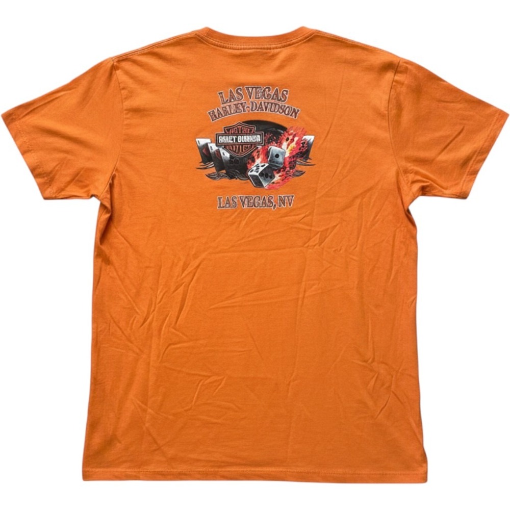 Harley-Davidson T-Shirt XL Orange Las Vegas Nevada Flaming Dice Biker Tee